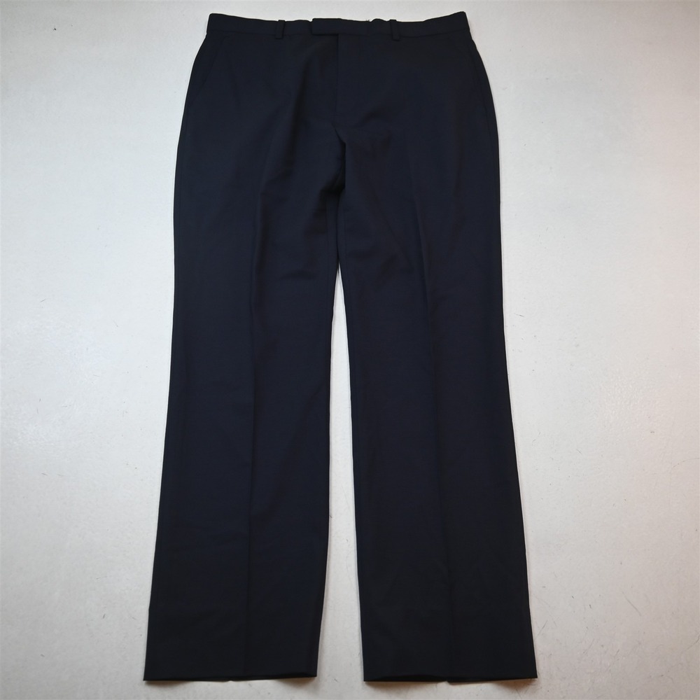 Theory 32x30 Navy Blue Stretch Wool Flat Front Straight Dress Mens Pants